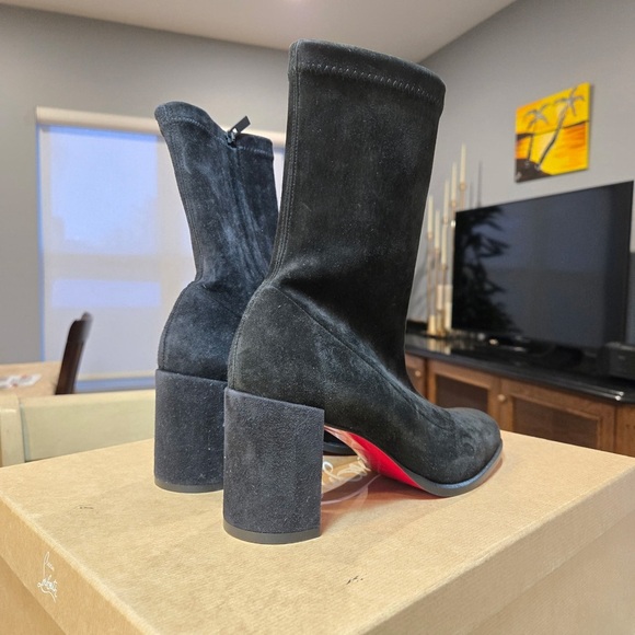 NEW Christian Louboutin Stretchadoxa 70mm Heels Black Suede Boots Size 37 - Picture 7 of 12